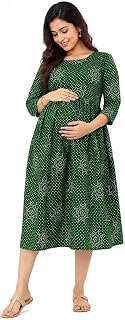 Women's Maternity Dress Green Breastfeeding Cotton Fabric