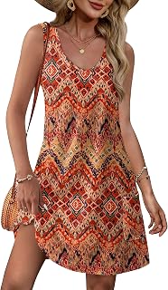 Womens Summer Dresses 2025 Loose V Neck Sleeveless Sundress Beach Coverup with Pockets Floral/Plain/Eyelet