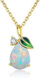 Birthstone Necklace 925 Sterling Silver Enamel Leaf Pendant 18K Gold-Plated Chain Teardrop Shape Fine Jewellery Gift for Mother Women