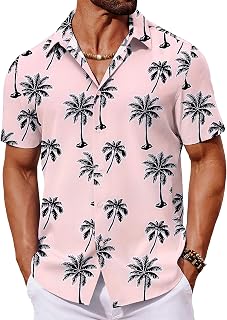 Mens Hawaiian Shirt Short Sleeve Button Down Shirts Tropical Floral Summer Beach Shirts Casual Stylish Vacation Tops