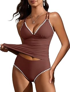 Womens Tankini Set Two Piece Swimsuit Tummy Control V Neck Top Bathing Suit High Waisted Color Block Swimwear 2026