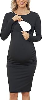 Women's Lactation Care Dress, one-Piece, Hip-Hugging, Fashionable Long Dress for Pregnant Women