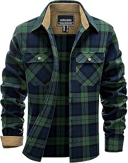 Flannel Shirt Men's Long-Sleeved Checked Shirt with Chest Pocket