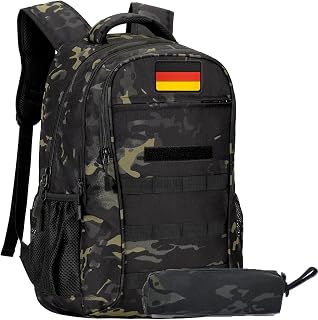 40L Tactical Backpack for Boys Camouflage Design, Black