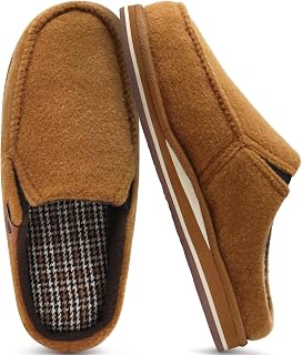Men's Slippers in Comfort Fleece Cotton Stripes Wool Slippers with Memory Foam Arch Support Rubber Sole Size 40-50