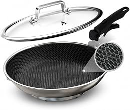 AEWHALE 1500W Electric Frying Pan, Non-Stick Stainless Steel Wok Pan