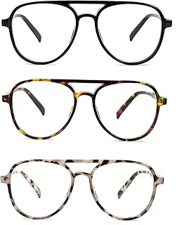 KoKoBin Pack of 3 Classic Aviator Reading Glasses Round Blue Light Filter Reader Glasses for Men and Women