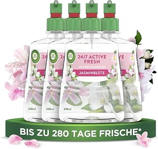 Air Wick Active Fresh - Water Based Automatic Air Freshener - Jasmine Blossom Room Fragrance - 4 x 228ml Refills