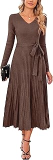 Women's Wool Blend Fall Long Sleeve Midi Sweater Dress