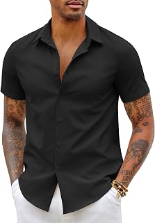 Men's Short Sleeve Shirt Slim Fit Casual Dress Shirt No Iron