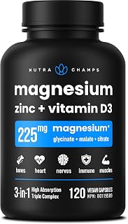 Vegan Magnesium Supplement | 3-in-1 Formula with Zinc & Vitamin D3 | Magnesium Glycinate, Malate & Citrate | Supports Bone, Muscle, & Heart Health | High Absorption & Bioavailability | 120 Capsules