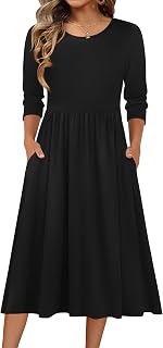 3/4 Sleeve Women's Dress Casual Aline Summer Fall Midi Long Dresses