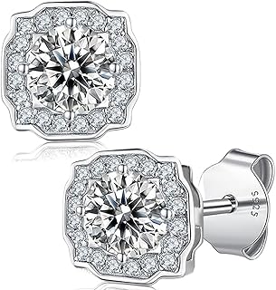 Ladies Moissanite earrings, 1-0.5CT Moissanite diamonds, lab-created, 925 silver plated with 18K white gold, silver studs, jewelry gift.