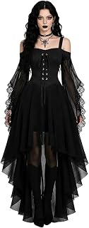 Women's Halloween Costume Dress Gothic Vampire Style High Waist Off Shoulder and Asymmetric Chiffon Skirt Pure Witch Dress Butterfly Sleeve for Halloween Prom Costume