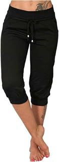 Women's Summer Capri Trousers, Jogging Bottoms, Casual, Loose, Comfortable, 3/4 Length Trousers, Cotton Summer Trousers, Yoga, Fitness, Activewear with Pocket for Sports and Leisure