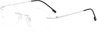 KoKoBin Round Rimless Reading Glasses Super Light Titanium Alloy Reading Aid for Men and Women (Silver, 1.5, Diopters)