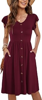 Women Summer Dresses Sleeveless Casual Loose Swing Button Down Midi Dress with Pockets