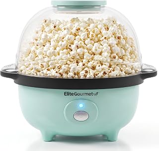Elite Gourmet EPM330M Automatic Stirring Popcorn Maker Popper, Electric Hot Oil Machine with Measuring Cap & Built-in Reversible Serving Bowl, Great for Home Party Kids, ETL Approved, Mint, 3-Quart