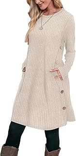 Fall Dresses for Women 2026 Crew Neck Long Sleeve Dress with Pockets