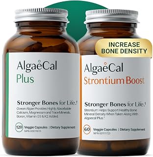 Bone Builder Pack for Bone Density Increase, Clinically Supported Plant Based Calcium Supplement & Strontium, Vitamin K2 (MK-7) & Vitamin D3, Magnesium & Trace Minerals, Veggie Caps