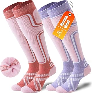 Merino Ski Socks for Men and Women, 2 Pairs, Thermal for Winter