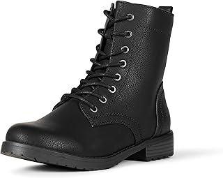 Women's Lace-Up Combat Ankle Boots with Side Zipper, Lug Sole