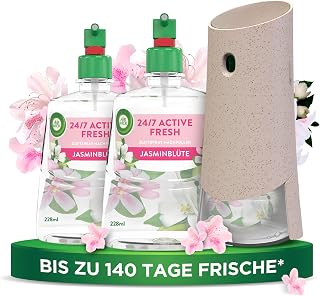 Air Wick Active Fresh Starter Set, Aeorosol Free Automatic Air Freshener, Jasmine Blossom Room Fragrance,- 2 x 228ml Refills + Device