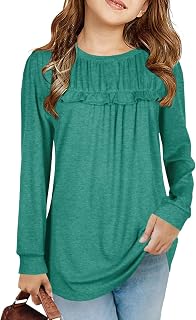 Girls' T-shirts, tunic, ruffles, long-sleeved shirts, leisure, loose tops, cute children's soft blouse
