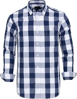 Men's Checked Shirt Long Sleeve Button Down Casual Shirt Regular Fit Casual Business Shirt