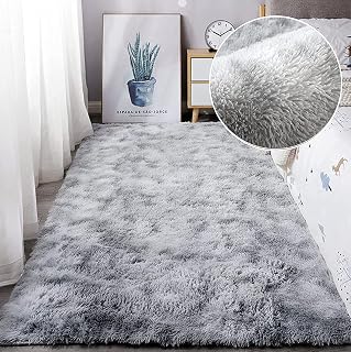 Large Floor Rugs Living Room Soft Bedroom Rugs Non Slip Fluffy Shaggy Indoor Children's Room Fluffy Rugs for Home Decoration (Grey White, 80 x 120 cm)