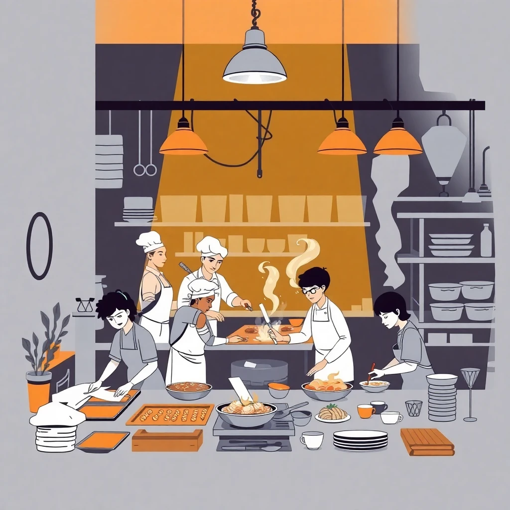 Restaurant staff in action