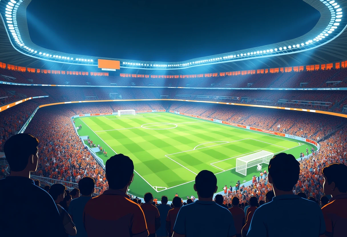 Estádio de futebol à noite durante a Copa do Mundo