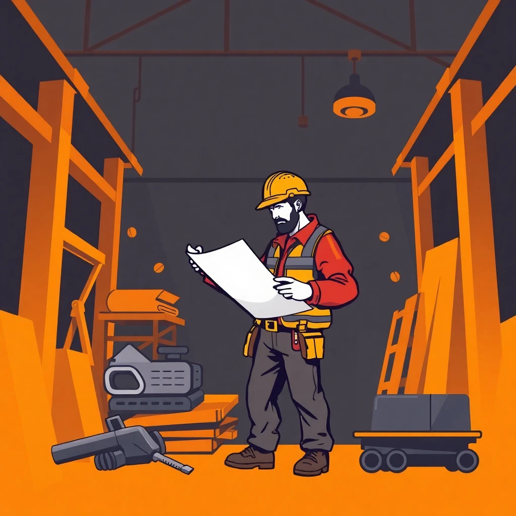 Trabajador de construcción revisando planos
