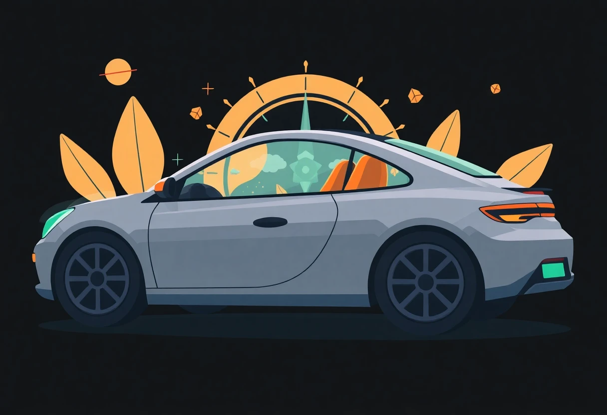 Ilustração de um carro com detalhes de navegação