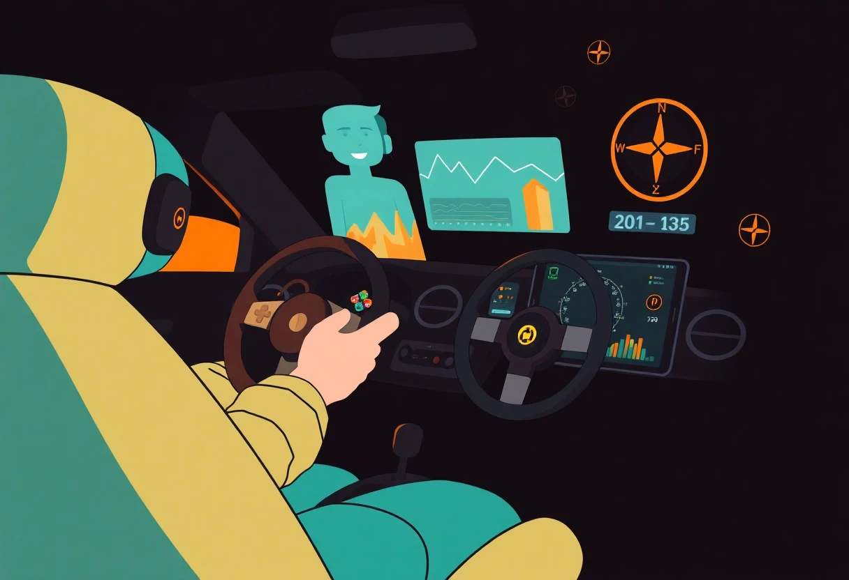 Ilustração de um carro com detalhes de consulta de dados