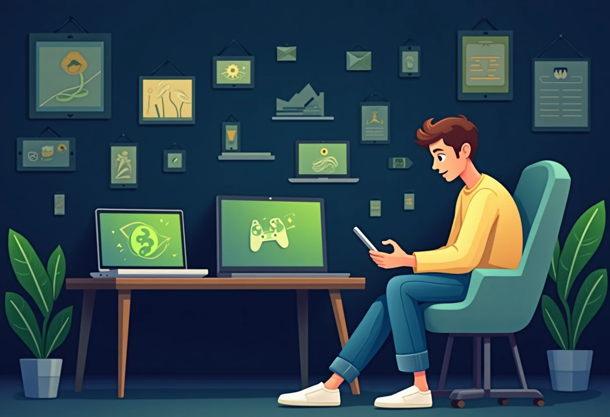 Jovem gamer explorando apps de Roblox
