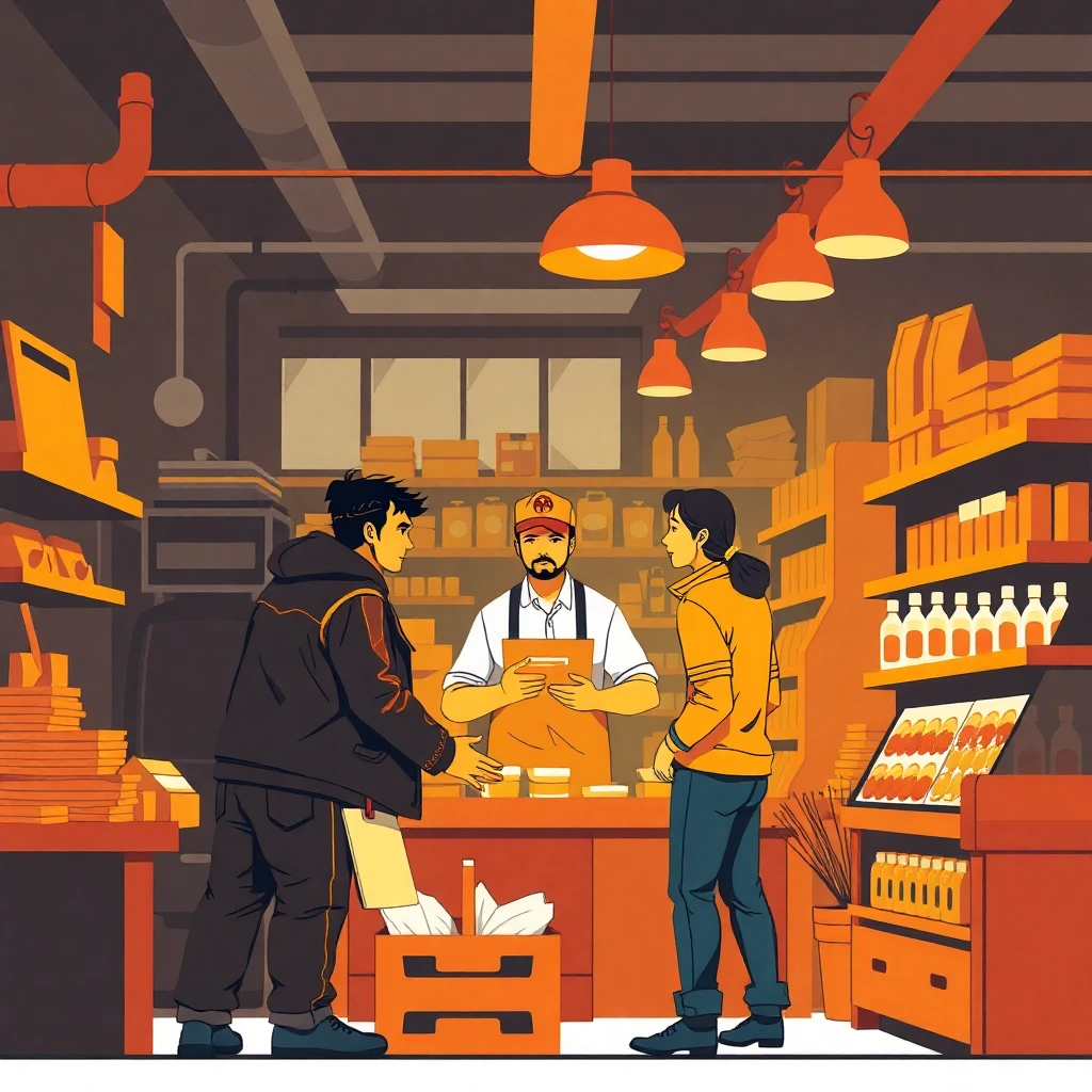 Vendedor ayudando a clientes