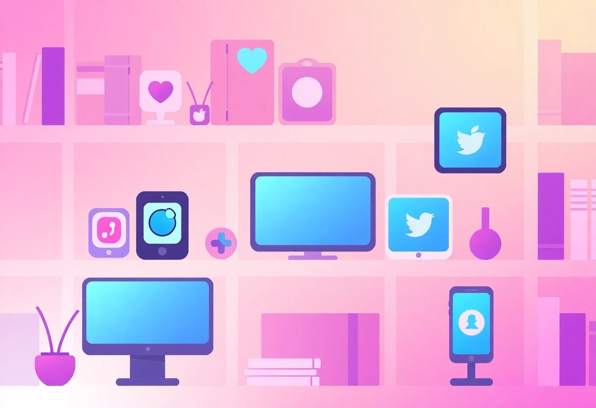 Aesthetic app icons on a shelf