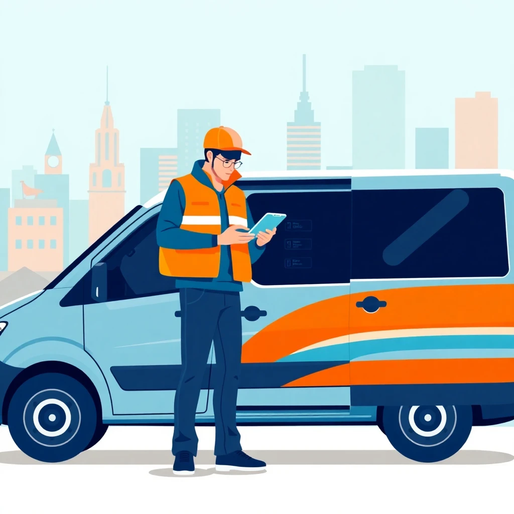 Delivery driver checking packages