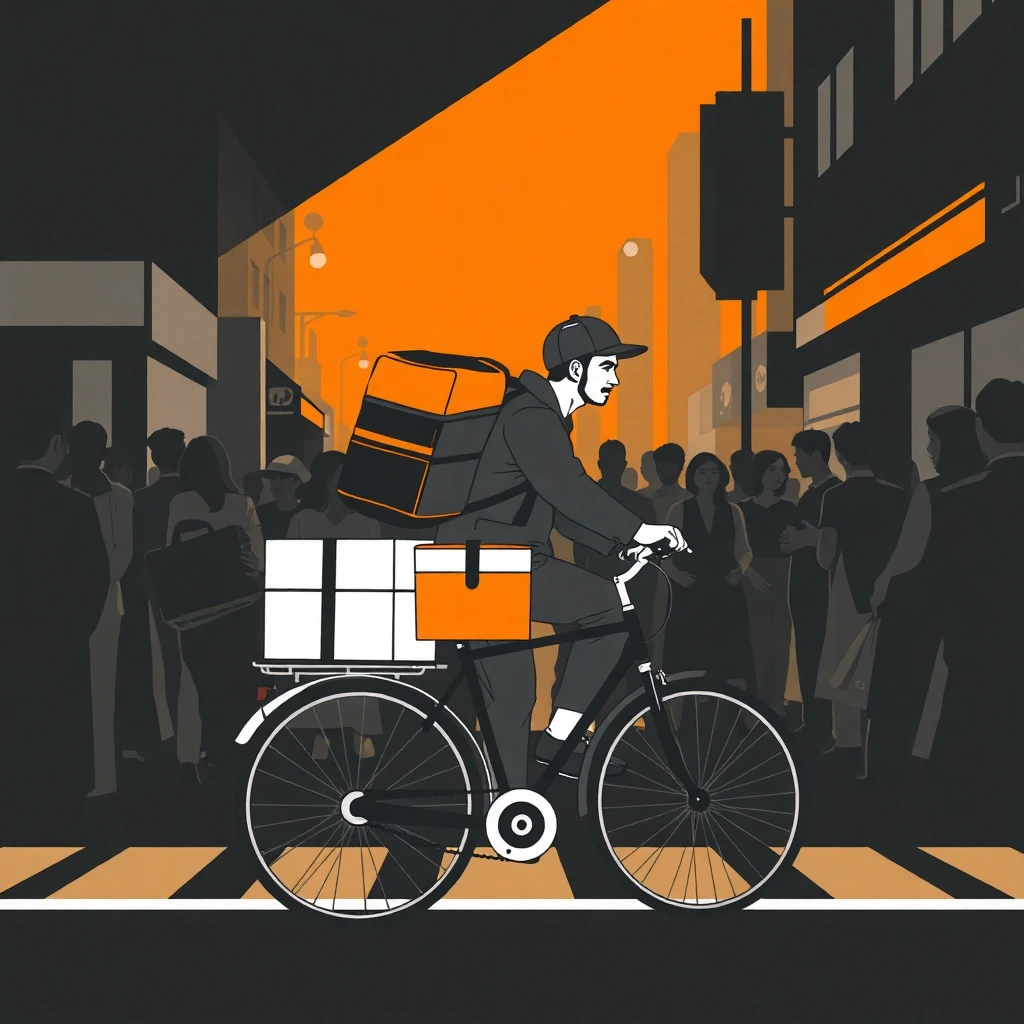 Urban courier delivering packages