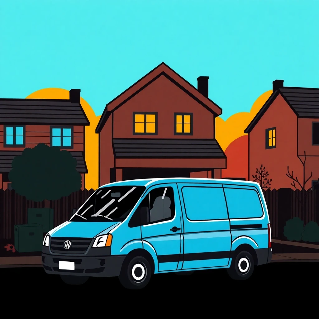 Delivery van in a neighborhood