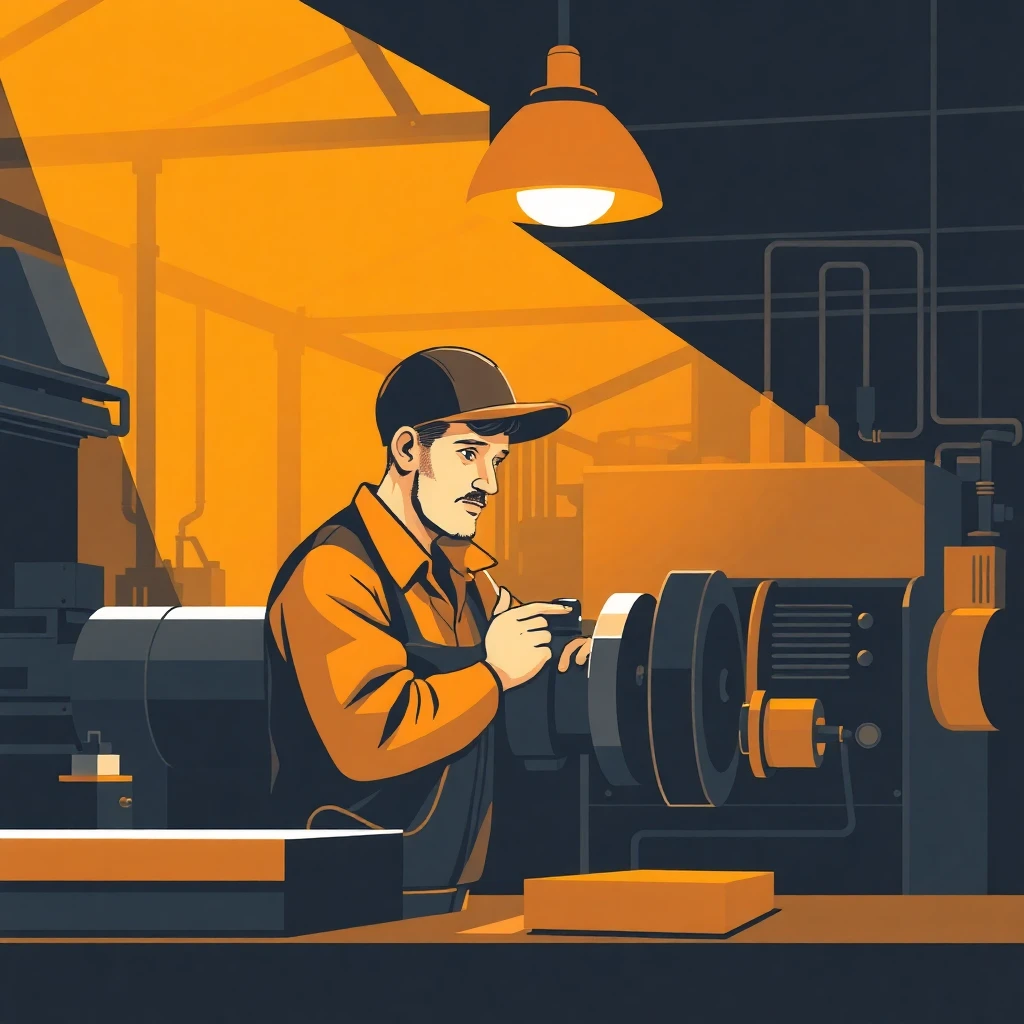 Factory worker inspecting machinery