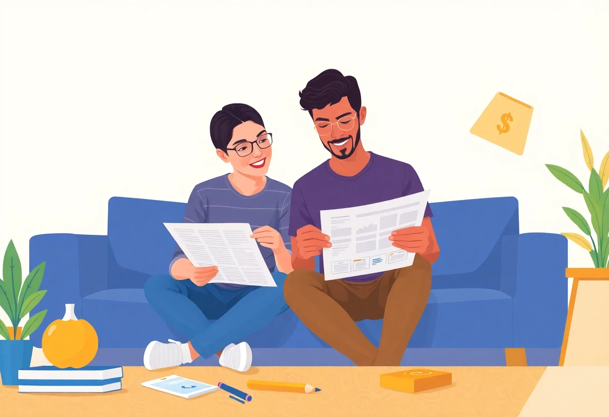 Young adults comparing loan options