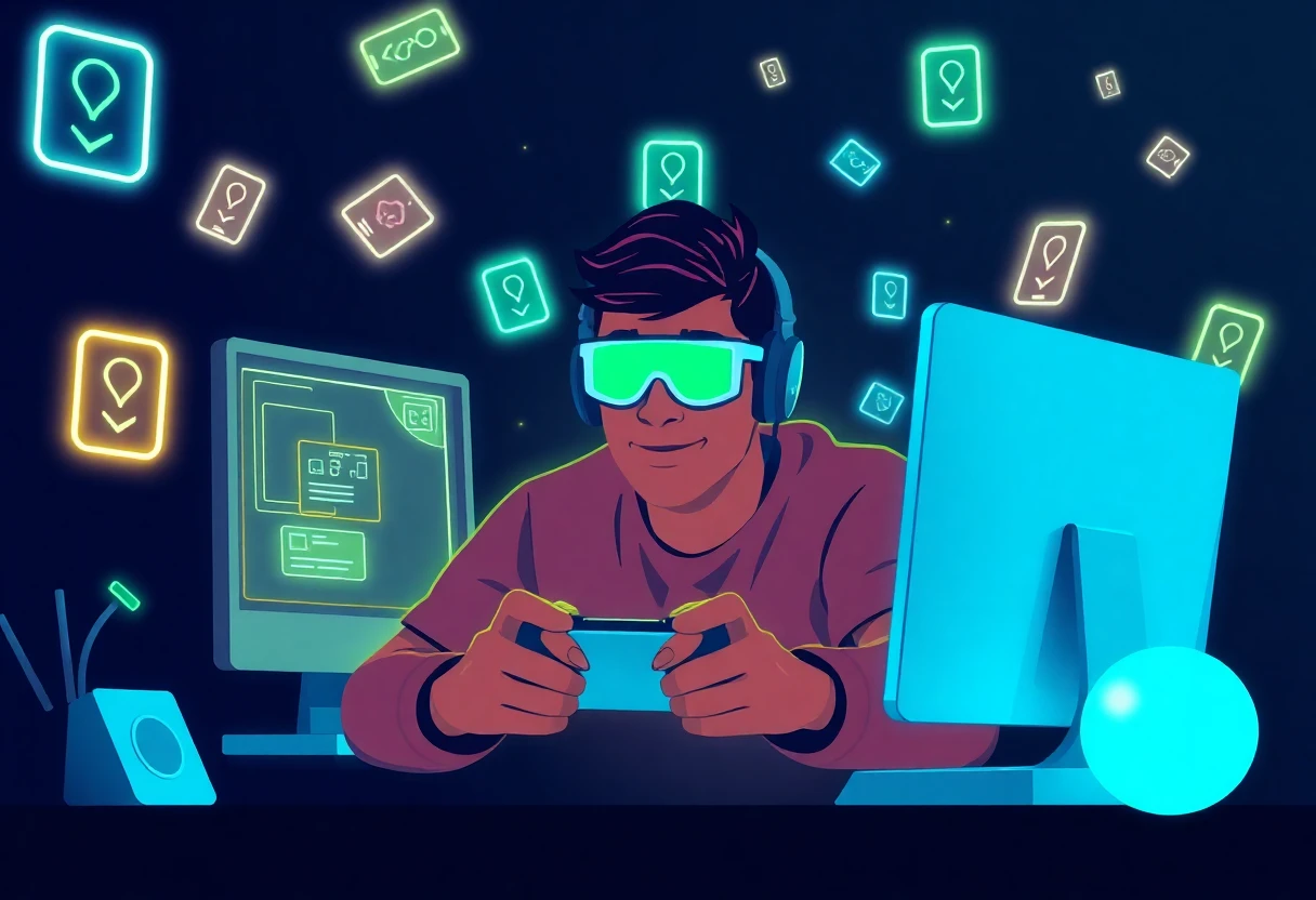 Gamer immersed in a digital world