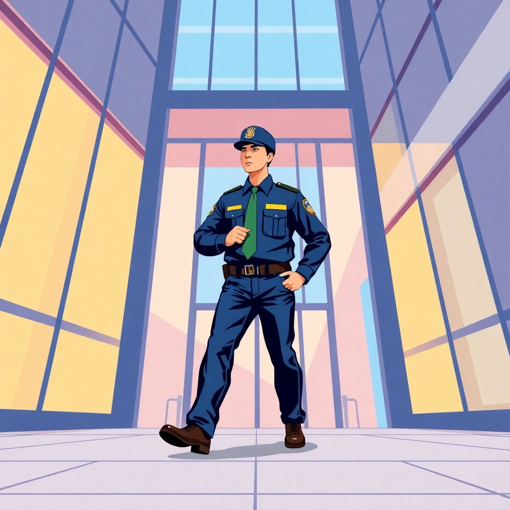Security officer patrolling office