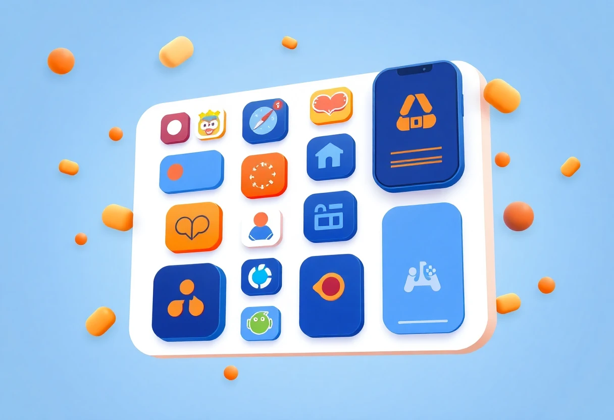 Colorful app icons floating in space