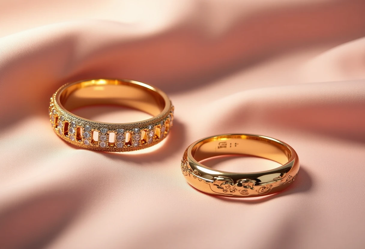 Bracelets dorés sur fond rose
