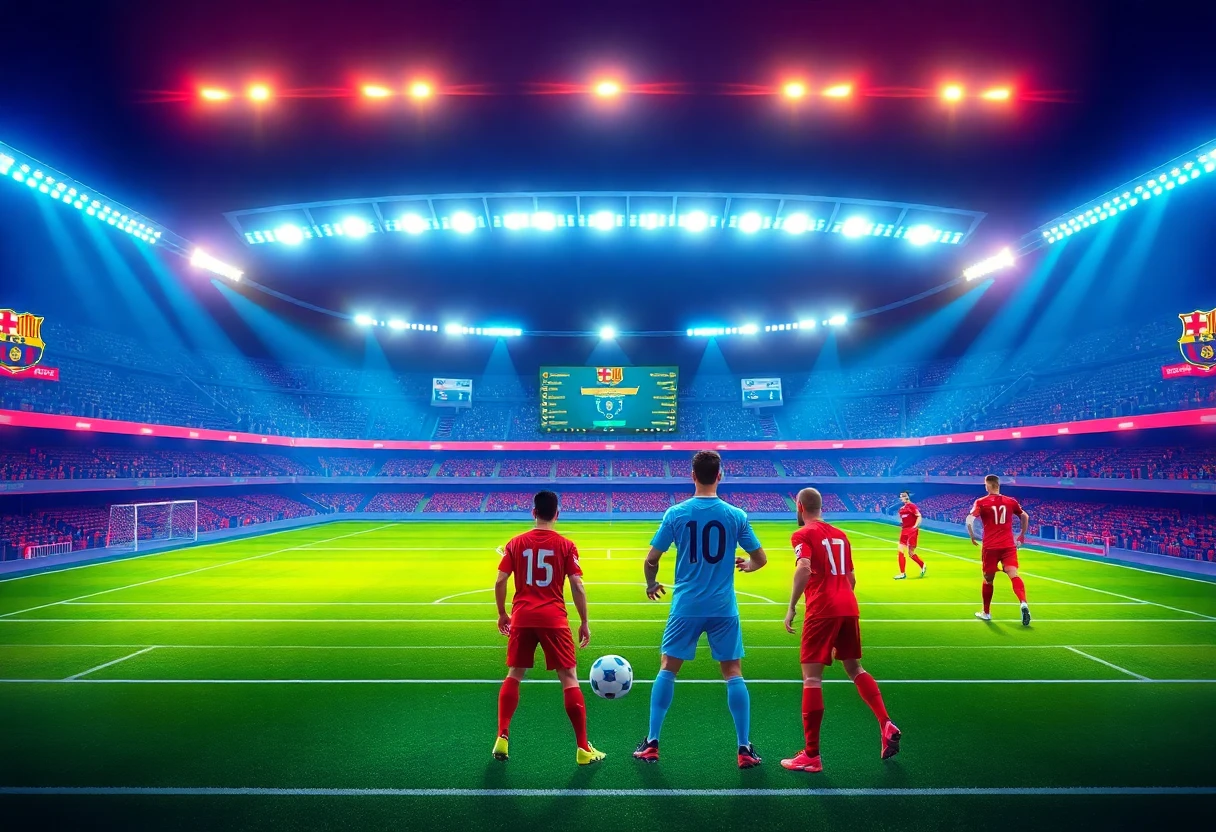 Estádio de futebol vibrante à noite