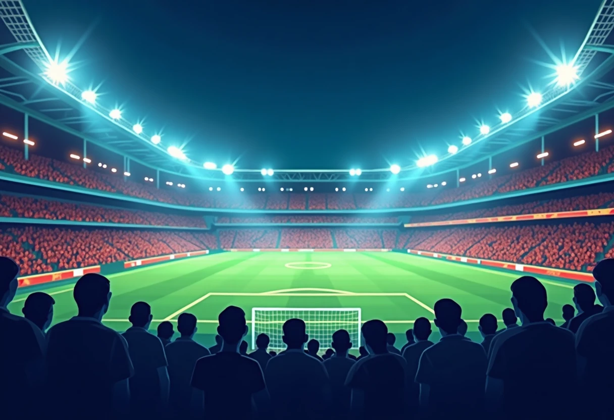Exciting football match under stadium lights