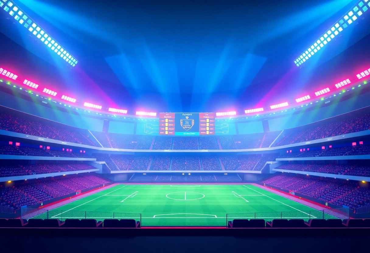 Estádio durante uma partida noturna